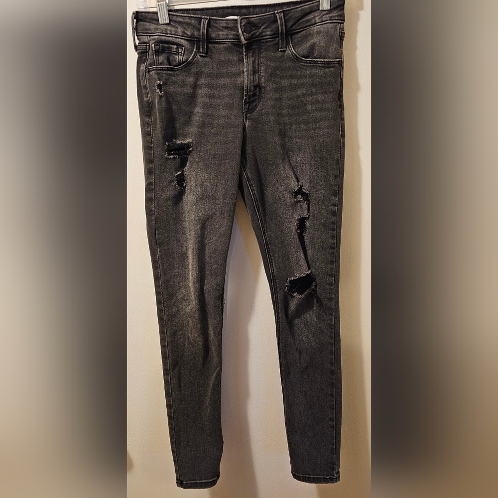 Old Navy Mid Rise Rockstar Super Skinny Denim Black Jeans Women's Size‎ 4